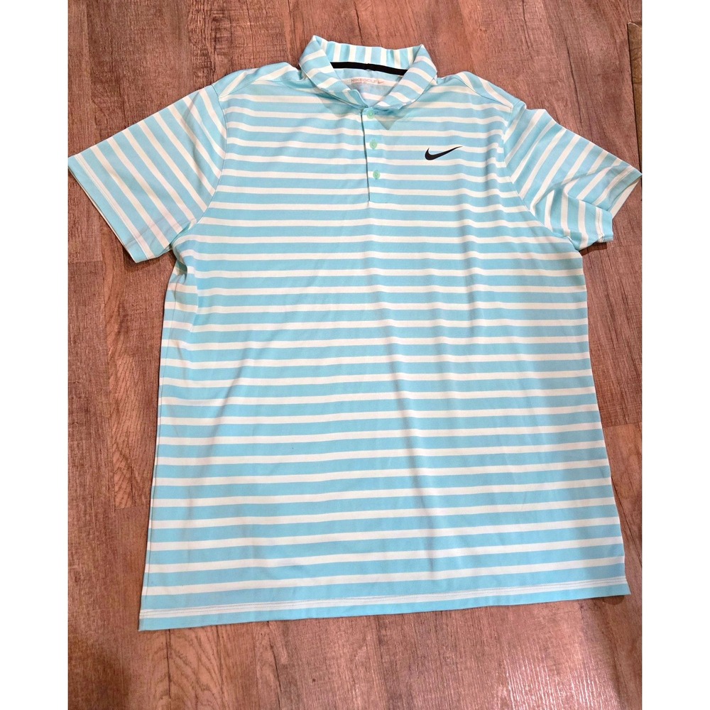Nike Golf Dri-FIT Men's Polo Shirt Size XL Blue/White Striped Standard Fit